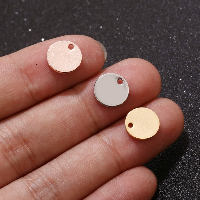 80 komada privjesaka od nehrđajućeg čelika 304 ravnog okruglog kruga, prazne oznake za utiskivanje, privjesaka 6 mm/8 mm/10 mm za izradu nakita Zlatne boje čelika