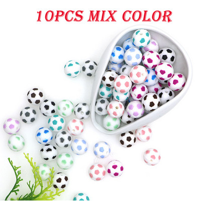 10Pcs Food Grade 15MM Nogometne silikonske perle Nogometne bez BPA za kopče za dudu DIY igračke za zubiće Pokloni Silikonska perla