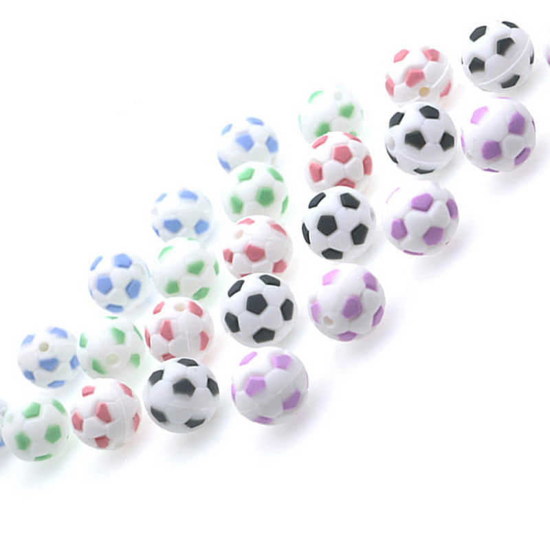 10Pcs Food Grade 15MM Nogometne silikonske perle Nogometne bez BPA za kopče za dudu DIY igračke za zubiće Pokloni Silikonska perla