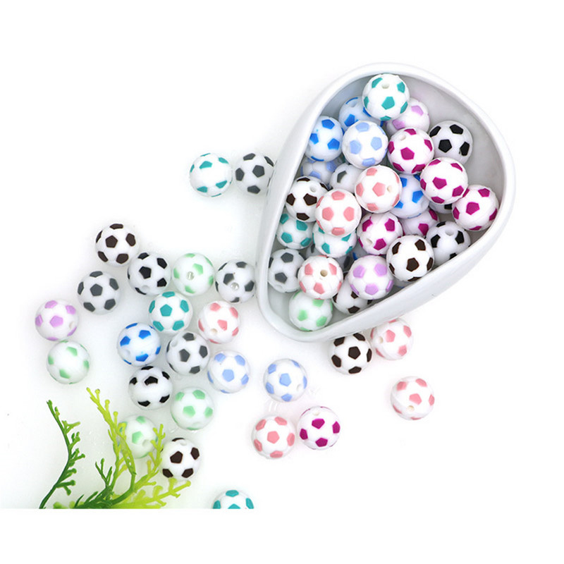 10Pcs Food Grade 15MM Nogometne silikonske perle Nogometne bez BPA za kopče za dudu DIY igračke za zubiće Pokloni Silikonska perla