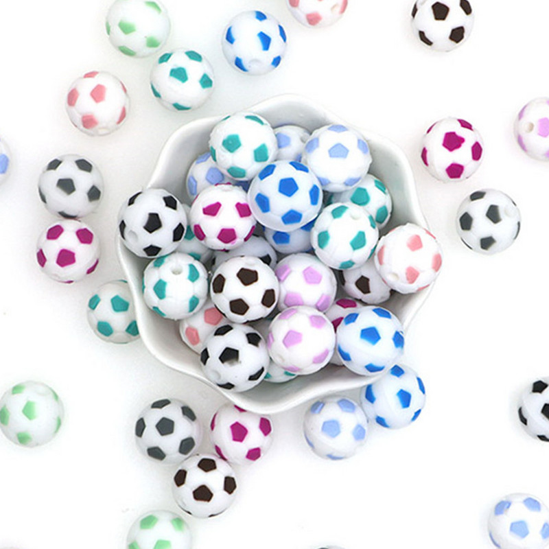 10Pcs Food Grade 15MM Nogometne silikonske perle Nogometne bez BPA za kopče za dudu DIY igračke za zubiće Pokloni Silikonska perla