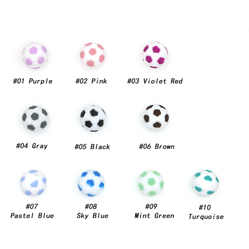 10Pcs Food Grade 15MM Nogometne silikonske perle Nogometne bez BPA za kopče za dudu DIY igračke za zubiće Pokloni Silikonska perla