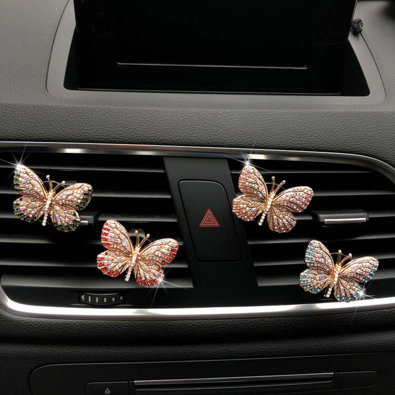 Rhinestone Butterfly autós parfüm gyémánt színes pillangó autós légfrissítő parfüm klip autó dekorációs kiegészítők belső tér