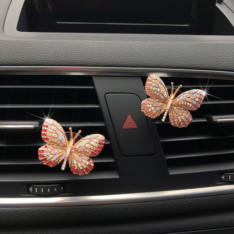 Rhinestone Butterfly autós parfüm gyémánt színes pillangó autós légfrissítő parfüm klip autó dekorációs kiegészítők belső tér