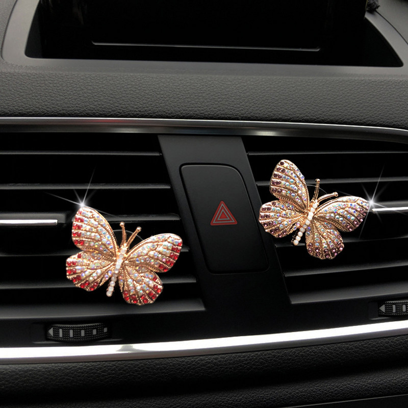 Rhinestone Butterfly autós parfüm gyémánt színes pillangó autós légfrissítő parfüm klip autó dekorációs kiegészítők belső tér