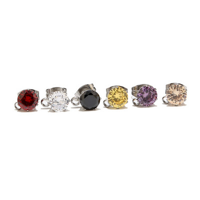 10 bucăți stâlpi de cercei din oțel inoxidabil cu buclă de 6 mm, clar, negru, roșu, violet, roz, zircon, piatră, cercei, Componente de bază