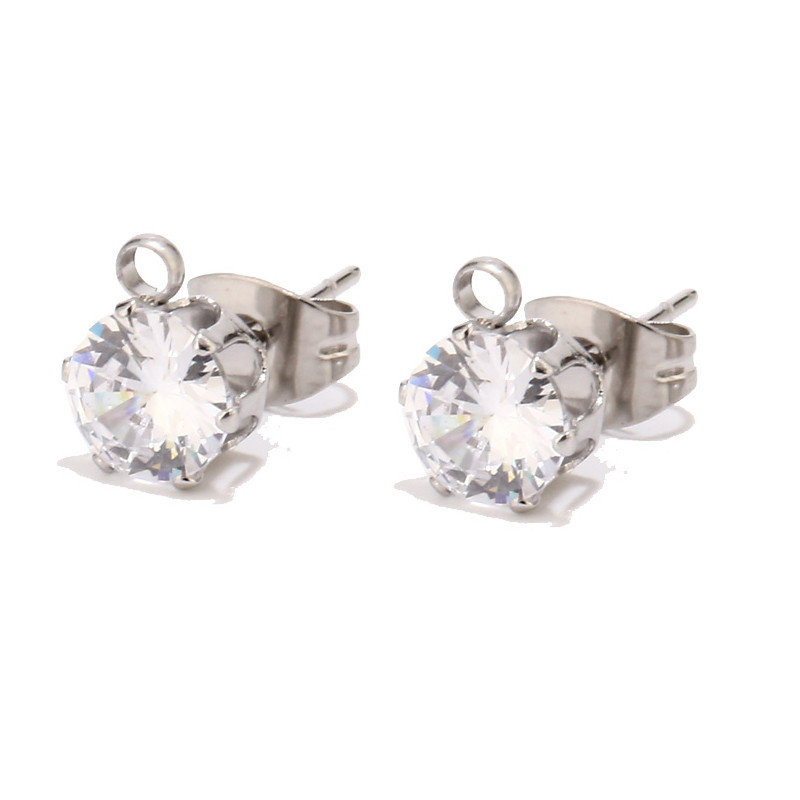 10 komada stupića za naušnice od nehrđajućeg čelika s petljom od 6 mm, prozirne crne, crvene, ljubičaste, ružičaste naušnice s cirkonskim kamenom, baze, komponente, komponente