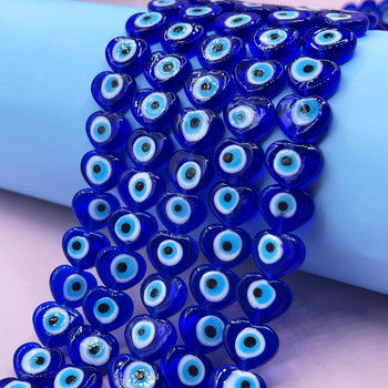 10 бр. 12x14 mm Heart Shape Evil Eye Lampwork Beads Направи си сам аксесоари за бижута Свободен дистанционер Любовно сърце, ръчно изработена висулка от мъниста Lampwork