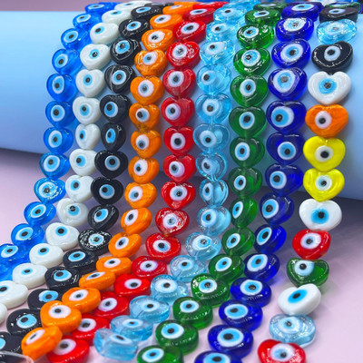 10db 12x14mm-es szív alakú Evil Eye lámpatest gyöngyök barkács ékszer kiegészítők laza távtartó Love Heart kézzel készített lámpatest gyöngy medál