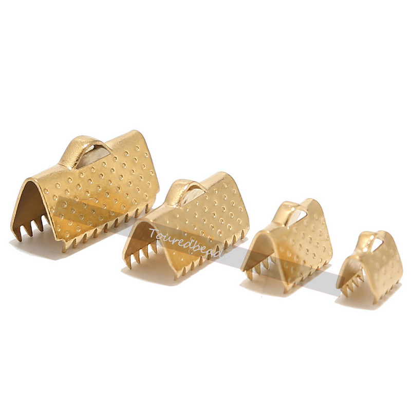 20 komada zlatne vrpce od nehrđajućeg čelika s teksturom kopče stezaljke kabela naborane završne kapice vrha konektora narukvice sa zubima 6 VELIČINA