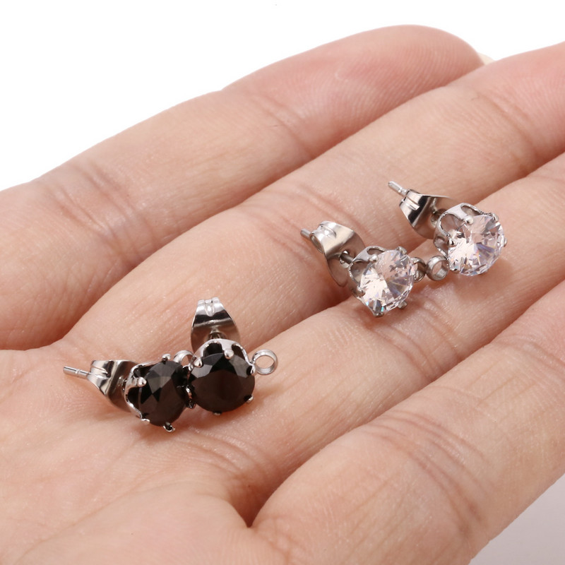 6 mm-es kerek fekete cirkónium fülbevaló alkatrészek hurokkal barkács ékszerkészítéshez