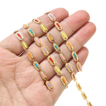 Αλυσίδες από χρυσό σμάλτο 1 μέτρου από ανοξείδωτο ατσάλι Ζωηρόχρωμες αλυσίδες με χάντρες από σμάλτο Κατάλληλο για γυναίκες Ευρήματα κατασκευής κοσμημάτων