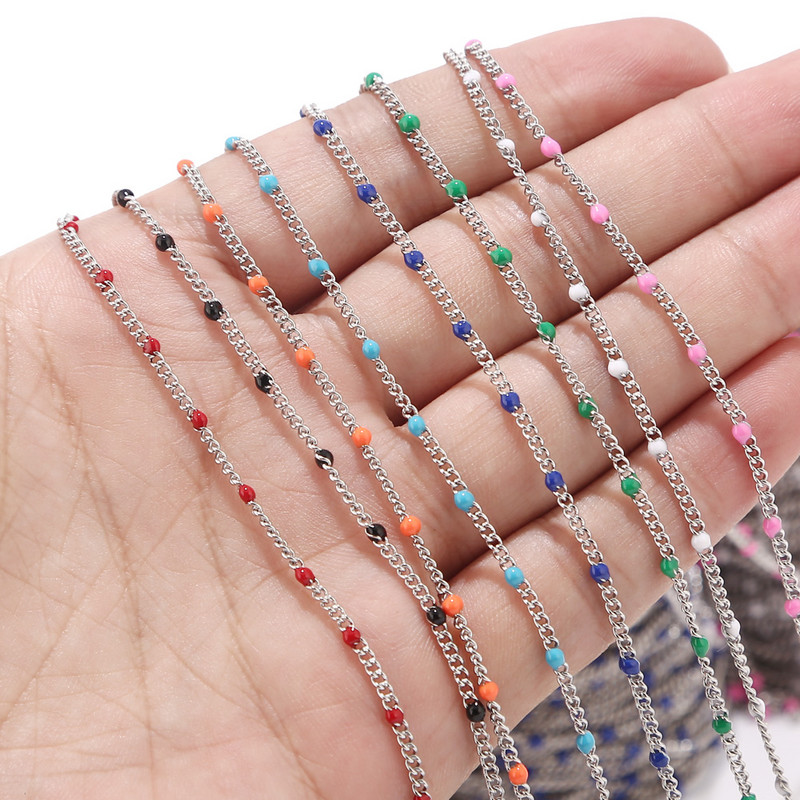 2 metra 2 mm emajlirani nehrđajući čelik plavi/crveni/zeleni/crni/ružičasti/narančasti satelitski lančići kuglasti rubni lanac s kuglicama za izradu nakita
