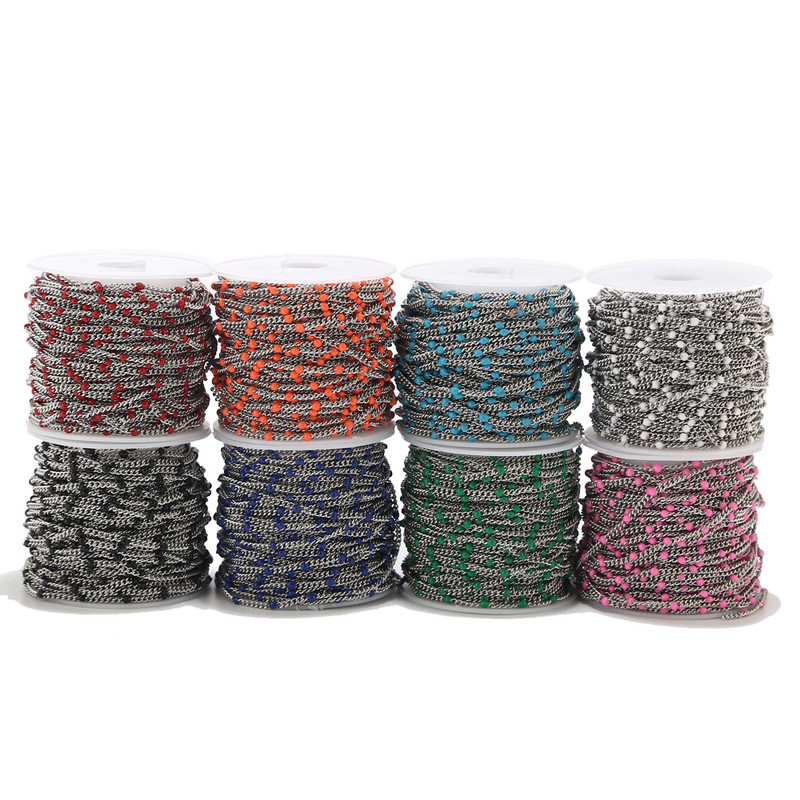 2 metra 2 mm emajlirani nehrđajući čelik plavi/crveni/zeleni/crni/ružičasti/narančasti satelitski lančići kuglasti rubni lanac s kuglicama za izradu nakita