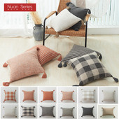 30X50/45X45cm Jastučnica od pamučnog lana obojena pređom s resicama Vruće karirane pruge Jastučnica za jastuk Cojines Decorativos Para Sofa