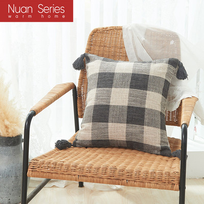 30X50/45X45cm Jastučnica od pamučnog lana obojena pređom s resicama Vruće karirane pruge Jastučnica za jastuk Cojines Decorativos Para Sofa