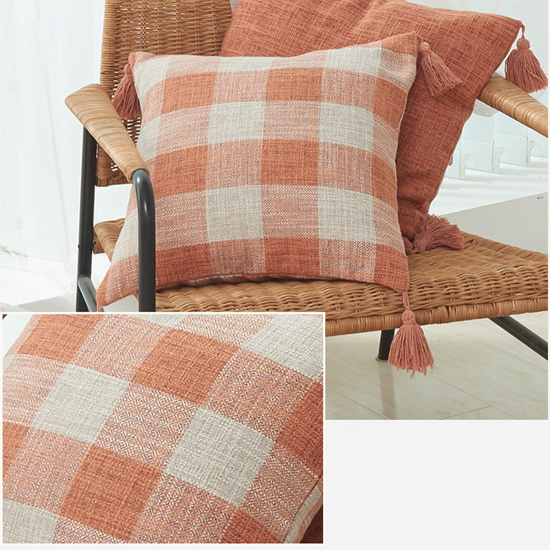 30X50/45X45cm Jastučnica od pamučnog lana obojena pređom s resicama Vruće karirane pruge Jastučnica za jastuk Cojines Decorativos Para Sofa