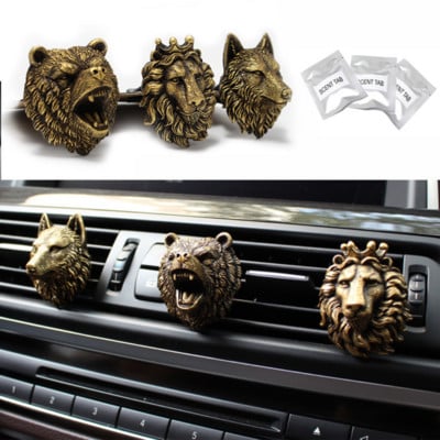 Bear Lion Wolf Shape Автомобилен освежител за въздух Щипка за отдушник с таблетки за ароматерапия Ароматерапевтична смола Дифузер за парфюм Дифузер за миризми