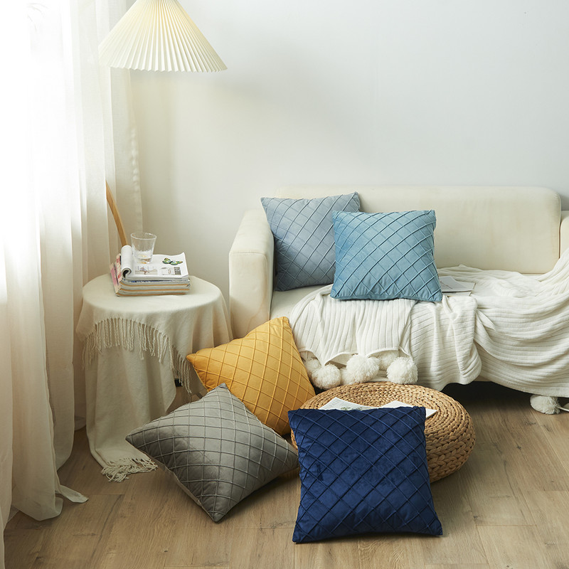 Luksuzni modni karirani vez, žuti baršun, geometrijski jastuci, jastučnice, jastučnice, jastučnice, kućni ukrasni jastuk za kauč