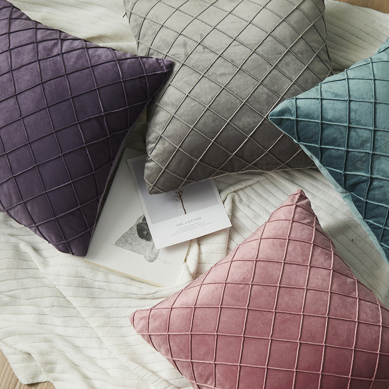 Luksuzni modni karirani vez, žuti baršun, geometrijski jastuci, jastučnice, jastučnice, jastučnice, kućni ukrasni jastuk za kauč