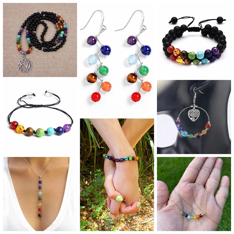 7 Čakra Reiki Perle od prirodnog kamena Okrugle labave perle 8 mm Fit DIY Izrada Narukvica Ogrlica Naušnice Dodaci za nakit Veleprodaja