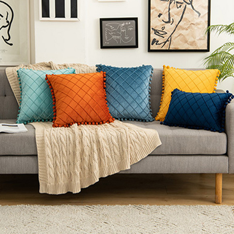 Γεωμετρικό κάλυμμα μαξιλαριού από βελούδο Διακοσμητικά μαξιλάρια Ριχτή μαξιλαροθήκη Μονόχρωμη Διακόσμηση σπιτιού Σαλόνι Καναπές Κάθισμα Shaggy Μαξιλάρι