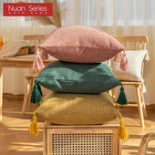 Čvrsta obična lanena pamučna jastučnica s resicama Žuto bež navlaka za kućni dekor Jastučnica 45x45 cm Jastučnica za kauč Jastuk za bacanje