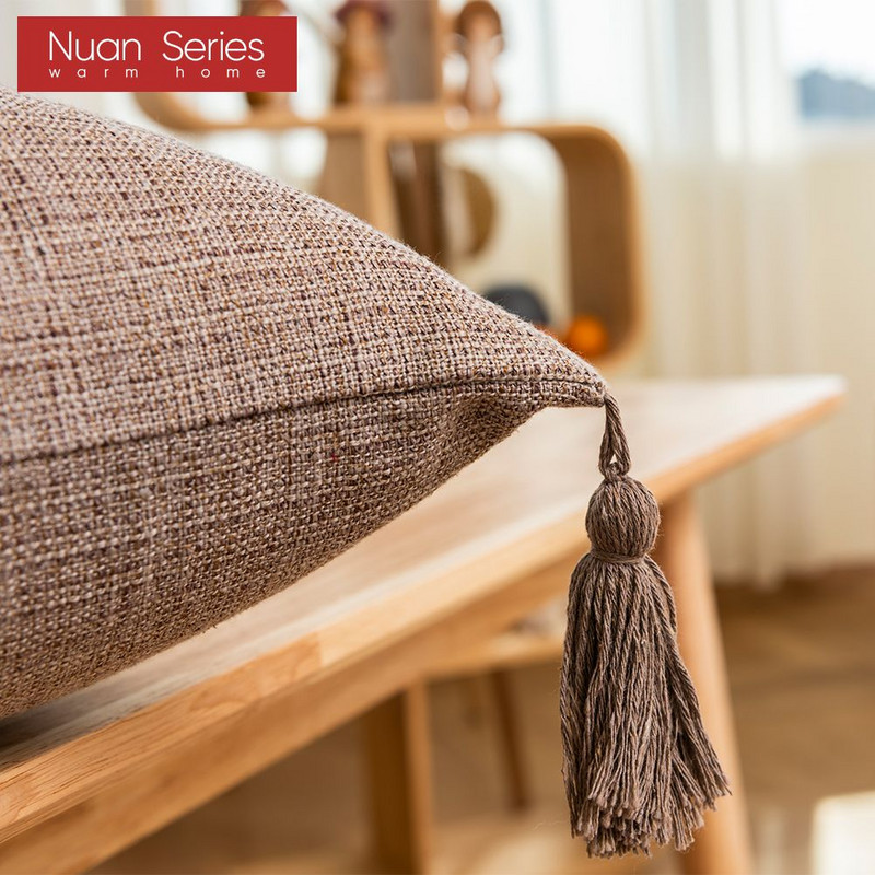 Čvrsta obična lanena pamučna jastučnica s resicama Žuto bež navlaka za kućni dekor Jastučnica 45x45 cm Jastučnica za kauč Jastuk za bacanje