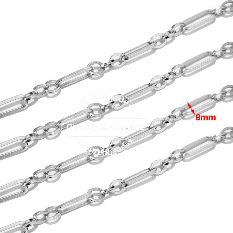 1 metar od nehrđajućeg čelika 8 mm širine Rolo kabelski lanci s plosnatom žicom Heavy Chic 3:1 lanac prikladan za nalaze za izradu nakita „uradi sam“