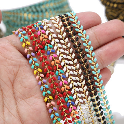 2 metru apzeltīta emalja, misiņa zivju kauliņu ķēdes, 6 MM, rokām darinātas Boho lidmašīnas ķēdes rotaslietas, jauktas krāsas