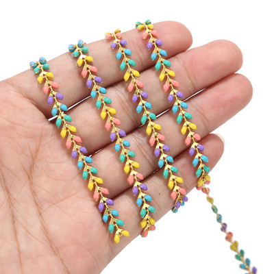 2 méter aranyozott zománcozott sárgaréz halcsont láncok 6 mm-es kézzel készített Boho repülőgéplánc ékszer kellékek vegyes színben