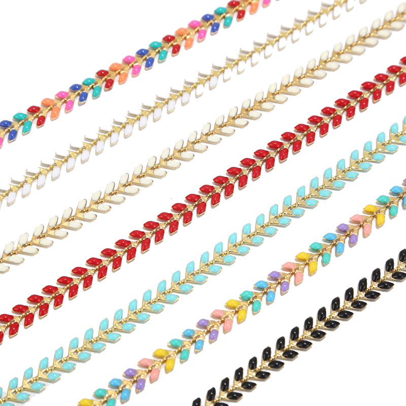 2 méter aranyozott zománcozott sárgaréz halcsont láncok 6 mm-es kézzel készített Boho repülőgéplánc ékszer kellékek vegyes színben