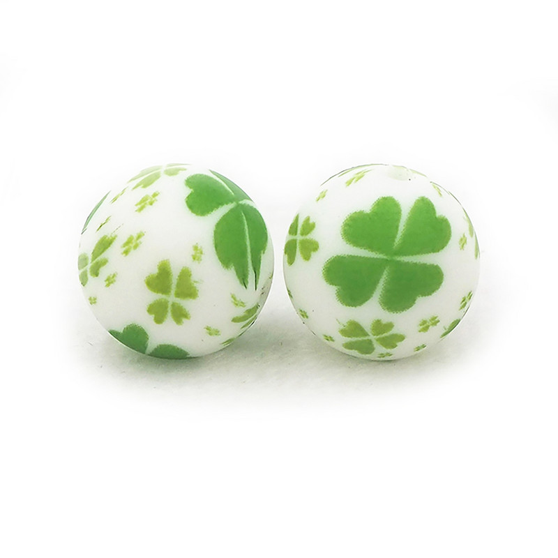 Chenkai 10 DB 15mm Shamrock Print szilikon gyöngyök baba kerek formájú gyöngyök fogzás BPA mentes barkácsolás érzékszervi rágójátékok kiegészítők
