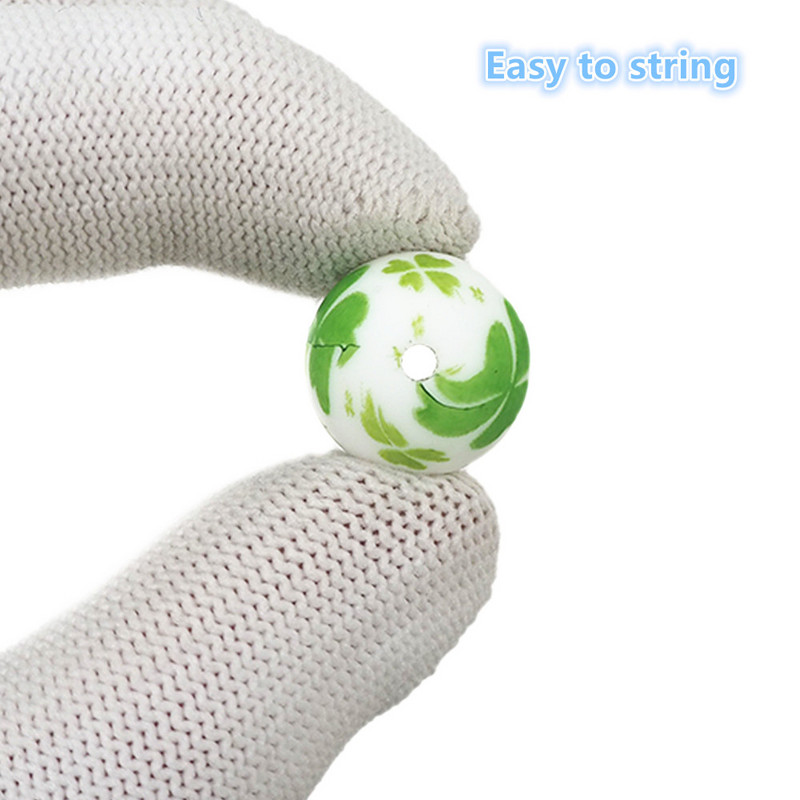 Chenkai 10 DB 15mm Shamrock Print szilikon gyöngyök baba kerek formájú gyöngyök fogzás BPA mentes barkácsolás érzékszervi rágójátékok kiegészítők