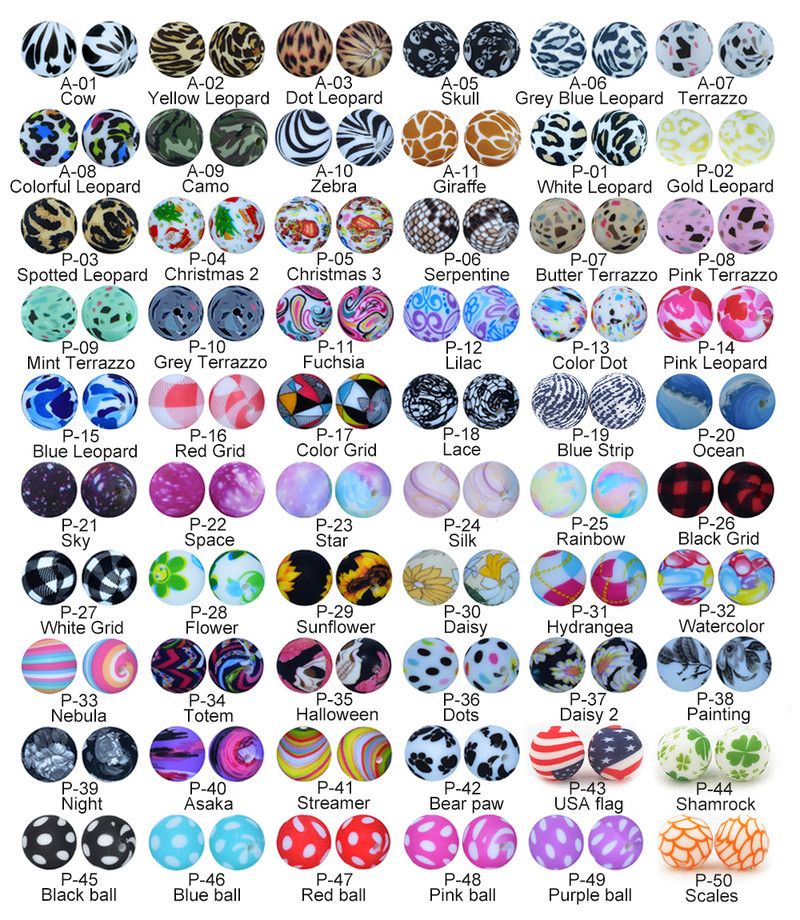 Chenkai 10 DB 15mm Shamrock Print szilikon gyöngyök baba kerek formájú gyöngyök fogzás BPA mentes barkácsolás érzékszervi rágójátékok kiegészítők
