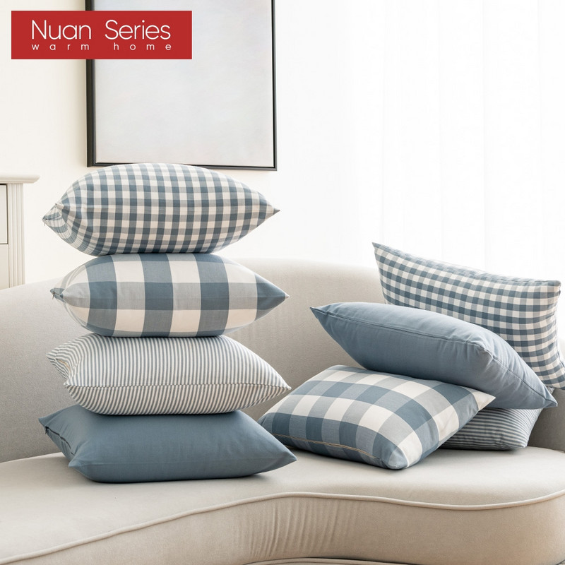 Karirano prugasto poliestersko pamučno platno jastučnica jastučnica tamnoplava fotelja kauč kućni dekor jastučnica 45x45/30x50cm