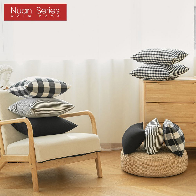 Karirano prugasto poliestersko pamučno platno jastučnica jastučnica crna stolica kauč kućni dekor jastučnica 45x45/30x50cm