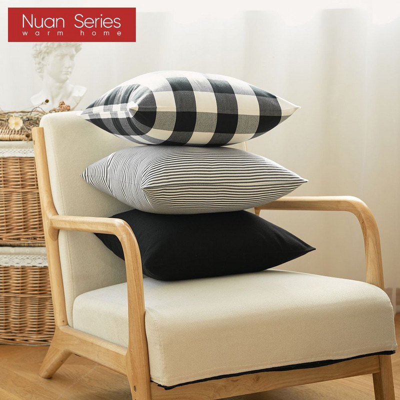 Karirano prugasto poliestersko pamučno platno jastučnica jastučnica crna stolica kauč kućni dekor jastučnica 45x45/30x50cm