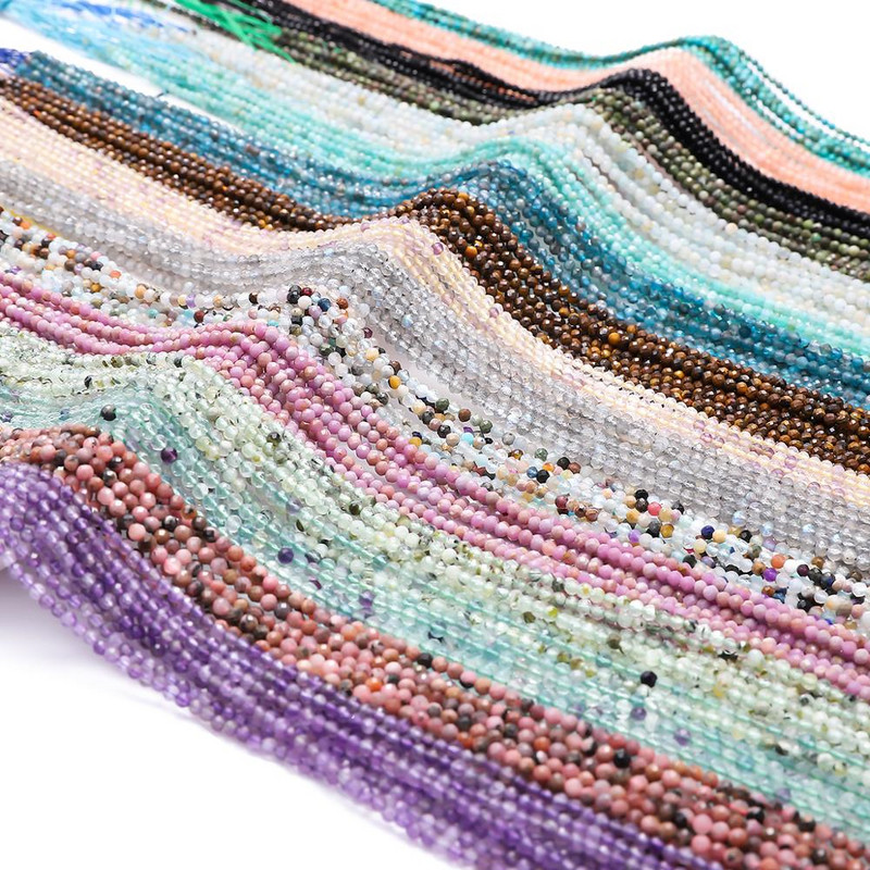 2mm 3mm 4mm slīpētas dabīgā akmens krelles kristāla rozā kvarca dārgakmeņu apaļas krelles rotaslietām pērlīšu izgatavošanai, DIY rokassprādzes kaklarota