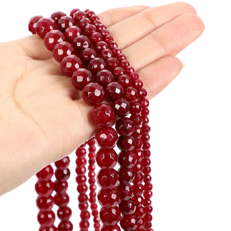 Perle od prirodnog kamena, fasetirani kristalni crveni ahat, okrugle labave odstojne perle za izradu nakita, ručne narukvice DIY 4/6/8/10/12MM