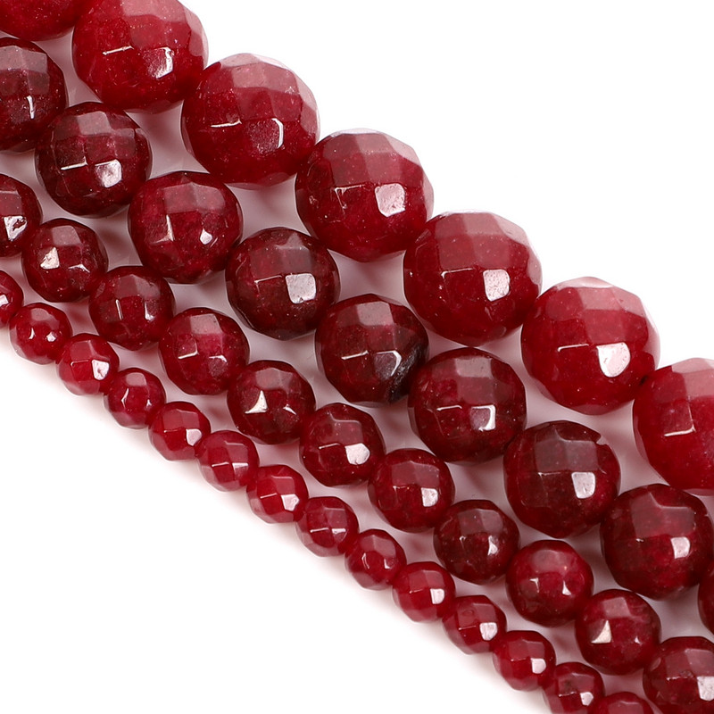 Perle od prirodnog kamena, fasetirani kristalni crveni ahat, okrugle labave odstojne perle za izradu nakita, ručne narukvice DIY 4/6/8/10/12MM