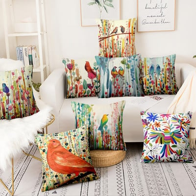 Abstract Ink Bird Stamped Pillowcase Love Bird Art Printed Cushion Διακοσμητικό Μαξιλάρι Διακόσμηση σπιτιού Μαξιλάρια ριχτάρι καναπέ 45*45cm