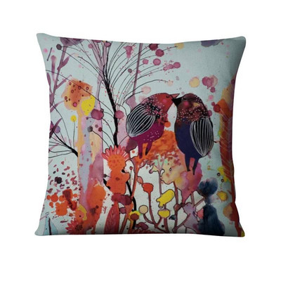 Jastučnica s otisnutim pticama apstraktne tinte, ljubavna ptica, umjetnički otisnuti jastučići, ukrasni jastuk, kućni dekor, jastuci za kauč, jastuci za kauč, 45*45 cm