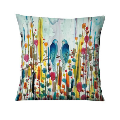 Jastučnica s otisnutim pticama apstraktne tinte, ljubavna ptica, umjetnički otisnuti jastučići, ukrasni jastuk, kućni dekor, jastuci za kauč, jastuci za kauč, 45*45 cm