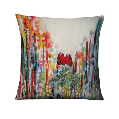 Jastučnica s otisnutim pticama apstraktne tinte, ljubavna ptica, umjetnički otisnuti jastučići, ukrasni jastuk, kućni dekor, jastuci za kauč, jastuci za kauč, 45*45 cm