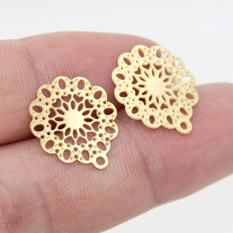 10 komada šupljih naušnica od 304 nehrđajućeg čelika s klinčićem za uho s petljom, zlatnim cvjetnim jastučićem, osnovnim stupićima DIY komponente