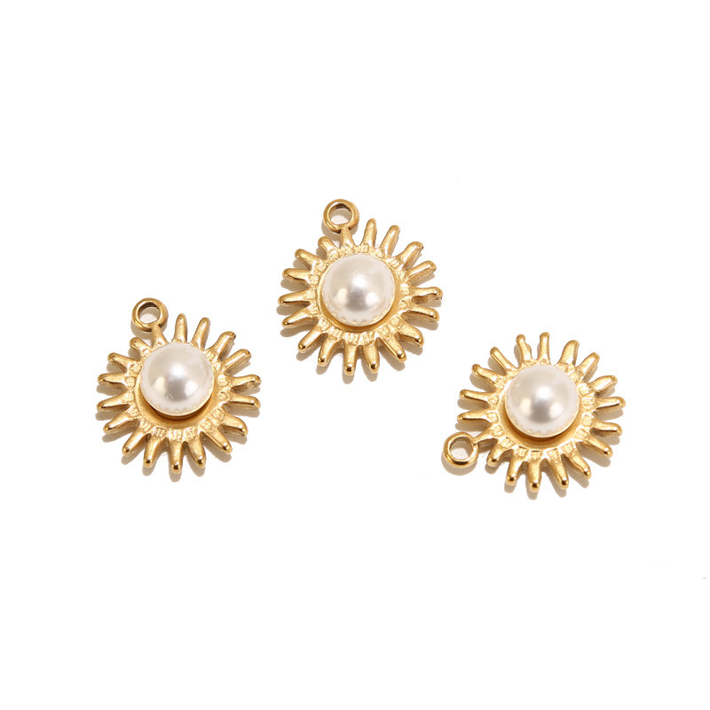 5 komada zlatnih privjesaka za sunce od nehrđajućeg čelika s imitacijom bisera 15,5 mm suncokreta za rukotvorine za izradu nakita