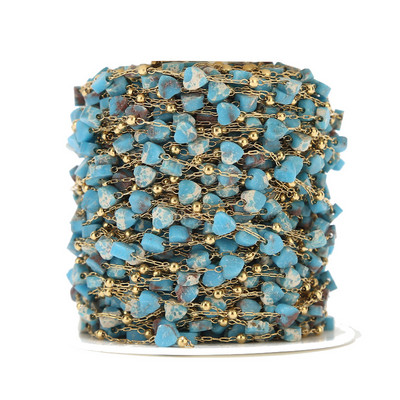 1M dragi kamen od nehrđajućeg čelika, zeleni aventurin, lanac s perlama u obliku srca, zlatni satelitski lanac od prirodnog kamena za DIY izradu ženskih ogrlica