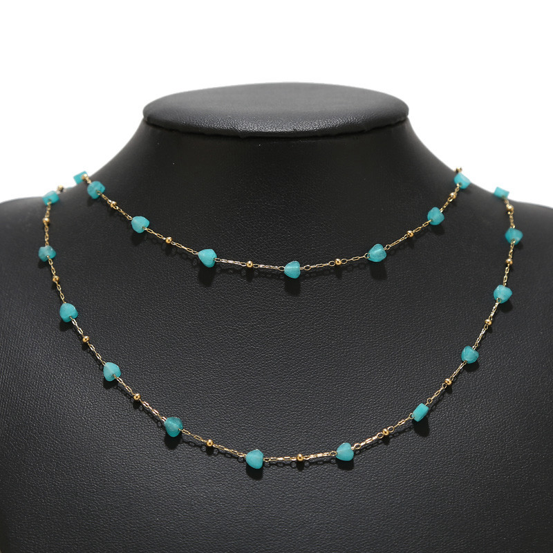 1M dragi kamen od nehrđajućeg čelika, zeleni aventurin, lanac s perlama u obliku srca, zlatni satelitski lanac od prirodnog kamena za DIY izradu ženskih ogrlica