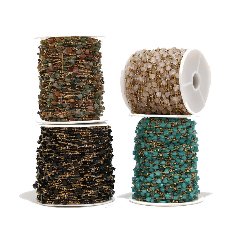 1M dragi kamen od nehrđajućeg čelika, zeleni aventurin, lanac s perlama u obliku srca, zlatni satelitski lanac od prirodnog kamena za DIY izradu ženskih ogrlica